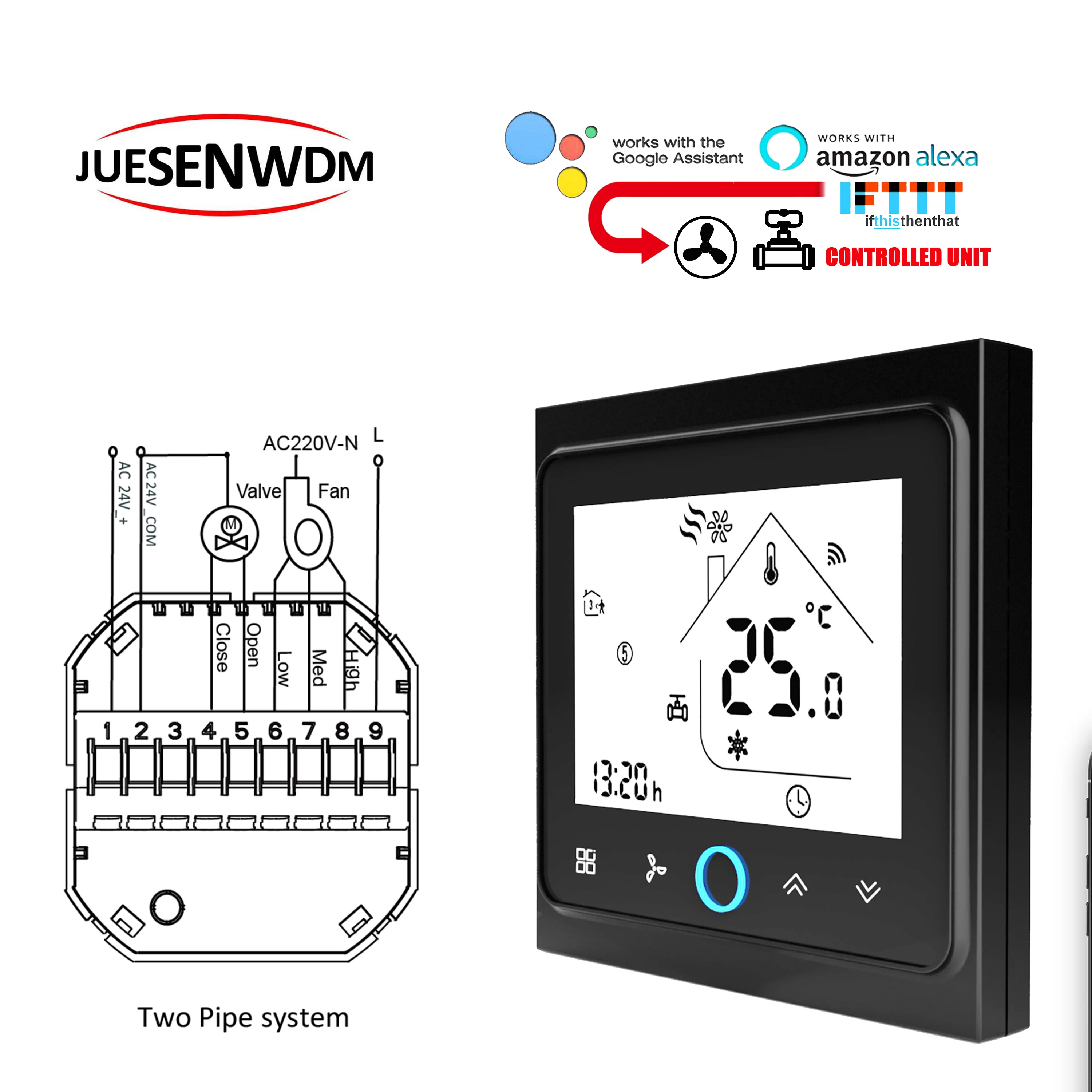 24V Valve THERMOSTAT WIFI/MODBUS&RS485 2-Tube Fan Coil with Modulating Fan  220V Output Replace Dubai Temperature Controller