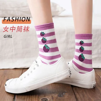 

HYRAX New Fruit Socks Women Streetwear Harajuku Crew Fashion EU Size 35-40 Dropshipping Stripe Women Socks