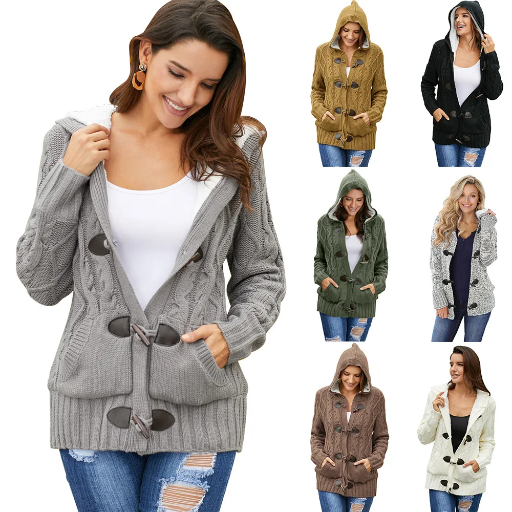 

Women's Velvet Cardigan Loose Long-Sleeved Hooded Sweater Hooded