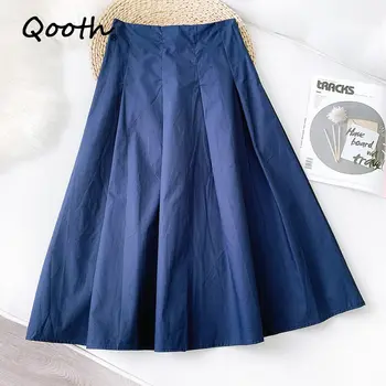 

Qooth Plain Skirts Women 2020 New All-match Solid Color Pleated Skirt Female Cotton Blend Tutu Skirt Jupe Longue QT043