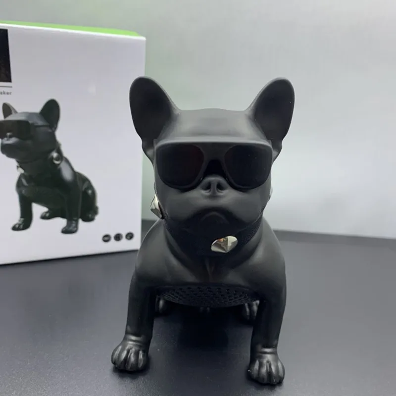 Bulldog MP3 Player Mobile Phone Bluetooth Speaker Full Body Dog Wireless Portable Cartoon Sound Desktop Audio AUX TF Card Music - Color: Black