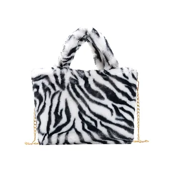 

Leopard Pattern Handbag Winter Woman Warm Furry Bag Plush Handbags New Fashion Chain Shoulder Bags For Women Handbag