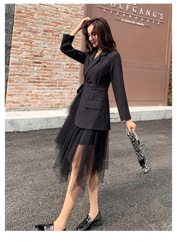 

SZMALL Fashion Blazer Dress For Women Spring Autumn Full Sleeve Pockets Long dresses Lady Slim France Stylish Jupe Clothes