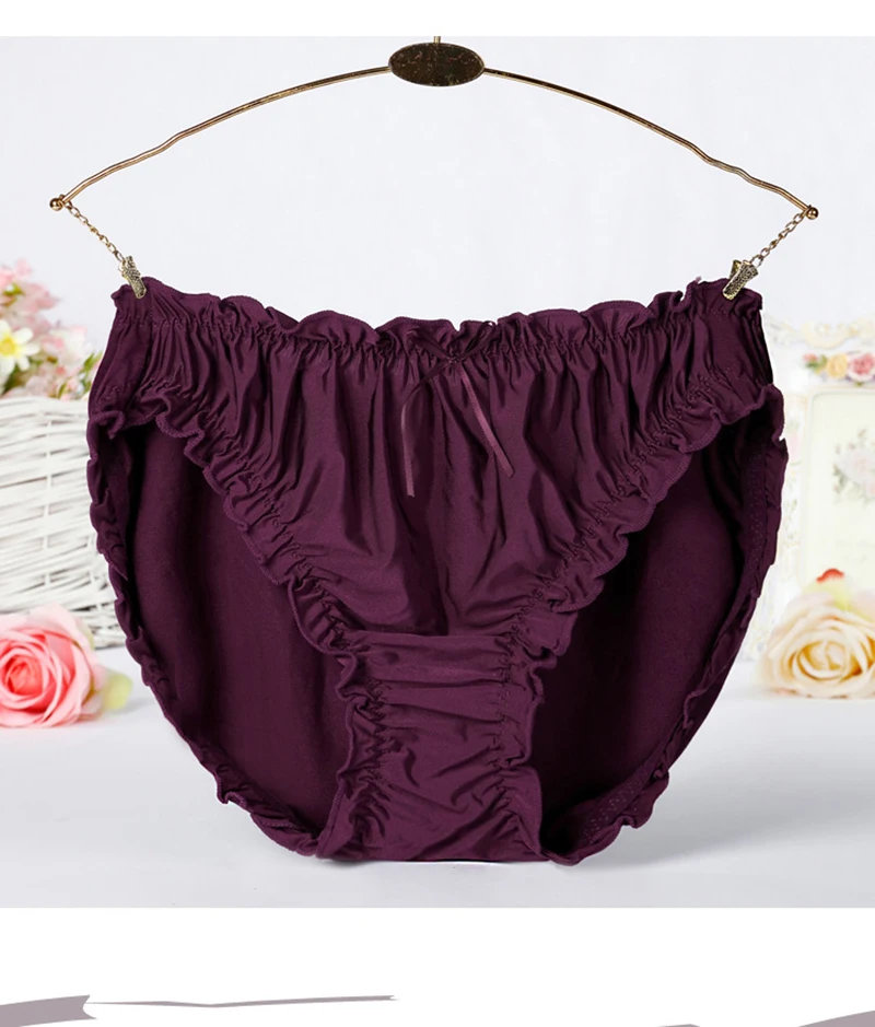 Women's Plus Size Mid Waist Bamboo Fibre Ruffles Rim Panties