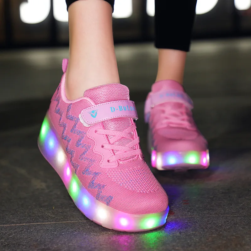 Детские светящиеся роликовые коньки кроссовки с двойными колесами для девочек и