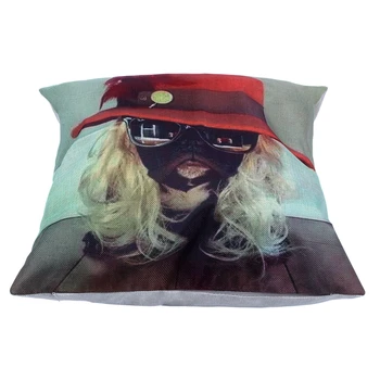

Home soft and comfortable Pillowcase with red hat and wig bulldog dog