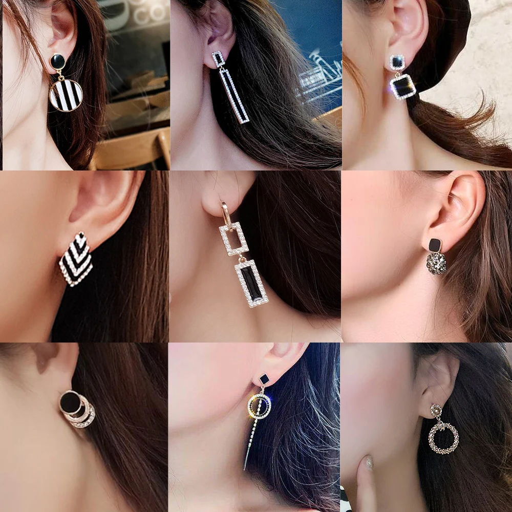 PickyanDco геометрические круглые серьги, Длинные круглые серьги-гвоздики для женщин, аксессуары для больших ушей, черные сережки со стразами XC005