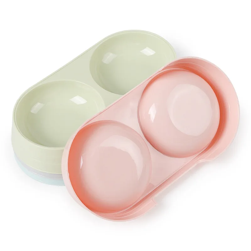 Double Pet Bowl Candy Color Dog Food Water Feeder Each Stores