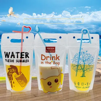 

Assorted Print Drink Bags, Plastic beverage bag with handle, milk Bubbletea juice cordial mocktail 13cm*23cm 50PCS
