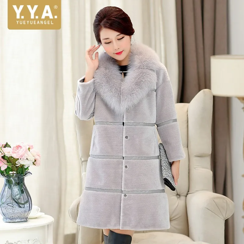 

Autumn Winter New Women Faux Fur Coat Fashion Fox Fur Collar Rabbit Fur Slim Fit Overcoat Plus Size 5XL Thick Warm Elegant Coat