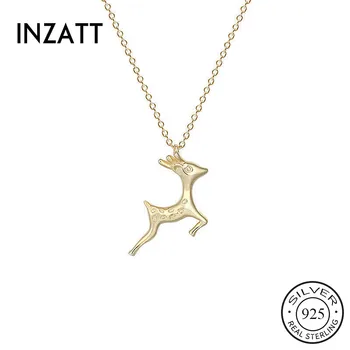 

INZATT Real 925 Sterling Silver Deer Pendant Choker Necklace For Fashion Women party Cute Fine Jewelry Minimalist Accessories