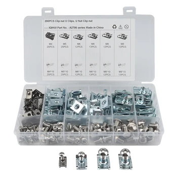 

200 PCS M4 M5 M6 M8 Spire Clips Nuts U Nuts Speed Clips Bolt Fasteners Assorted Kits