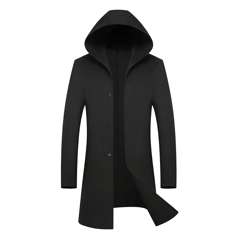 Осень-зима, британский стиль, мужское шерстяное пальто, дизайн, длинный Тренч, брендовая одежда, высокое качество, с капюшоном, шерстяное пальто для мужчин