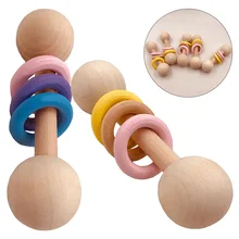 Деревянные Прорезыватели колокольчики деревянные погремушки 2 стиля успокаивающие Детские принадлежности для кормления игрушки подарок для душа Детские кольца-погремушки игрушки