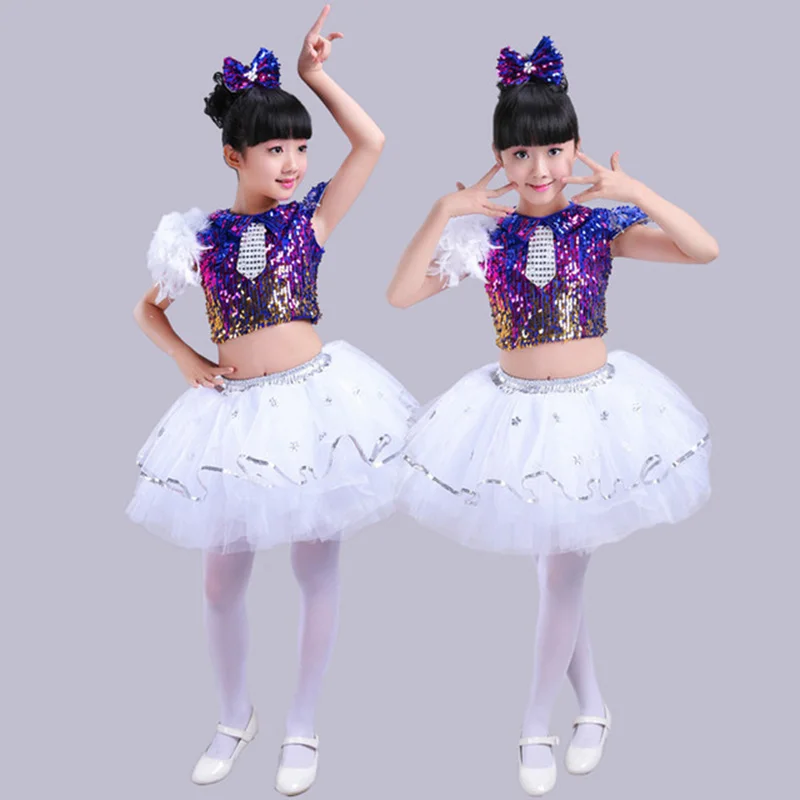 

Boy girls jazz dance performing costumes children's stage performances princess dresses latin dance, Sequin modern dance group