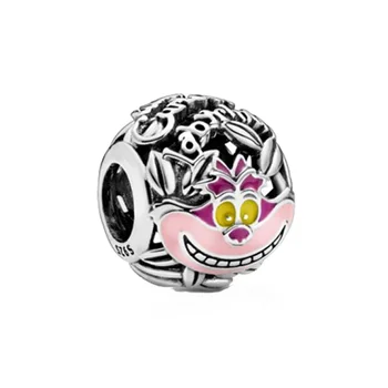 

Cute 925 Sterling Silver Charm Alice‘ Wonderland Cheshire Charm Cat Beads fit European Original Bracelet Women DIY Jewelry