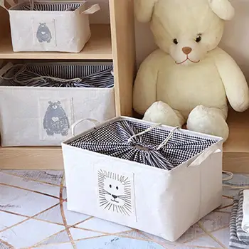 

1PC Basket Drawstring Lion Pattern Cotton Linen Sundries Case for Bedroom
