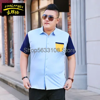 

Popular Men's Wear Plus Fat Plus Size Lapel Short Sleeve Shirt Spell Color Extra Large Fat Shirt Fat Man Top