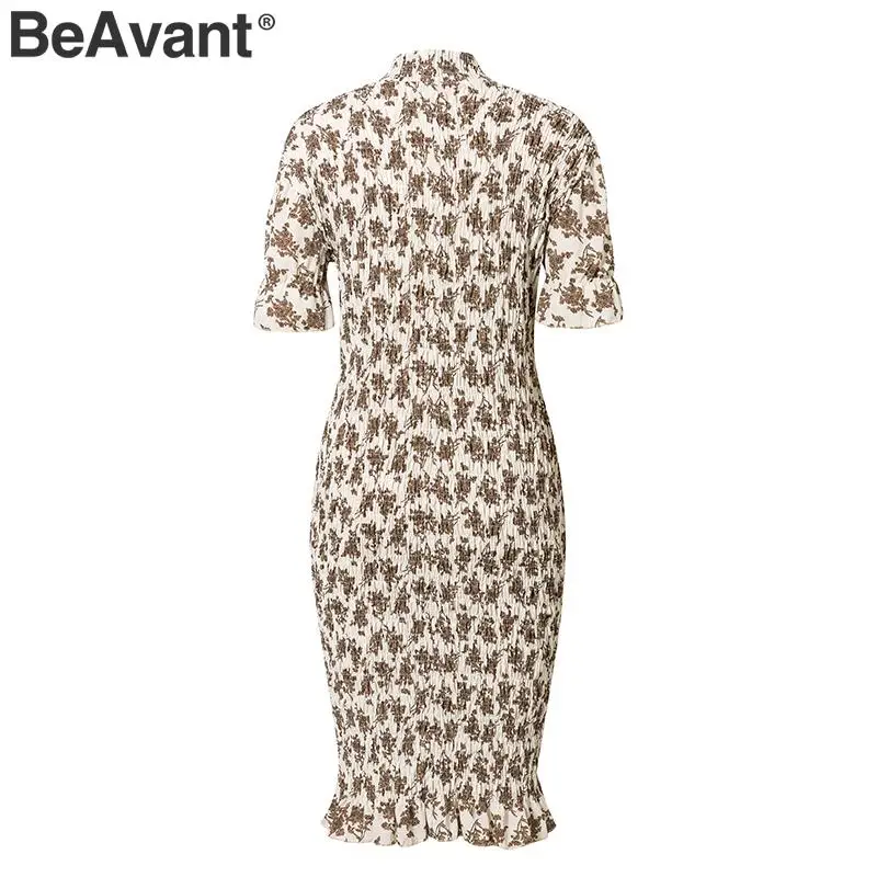 BeAvant, Ретро стиль, короткий рукав, бодикон, сексуальное платье, женское, цветочное, плиссированное, с оборками, миди, платья, женское, эластичное, твист, платье, халаты