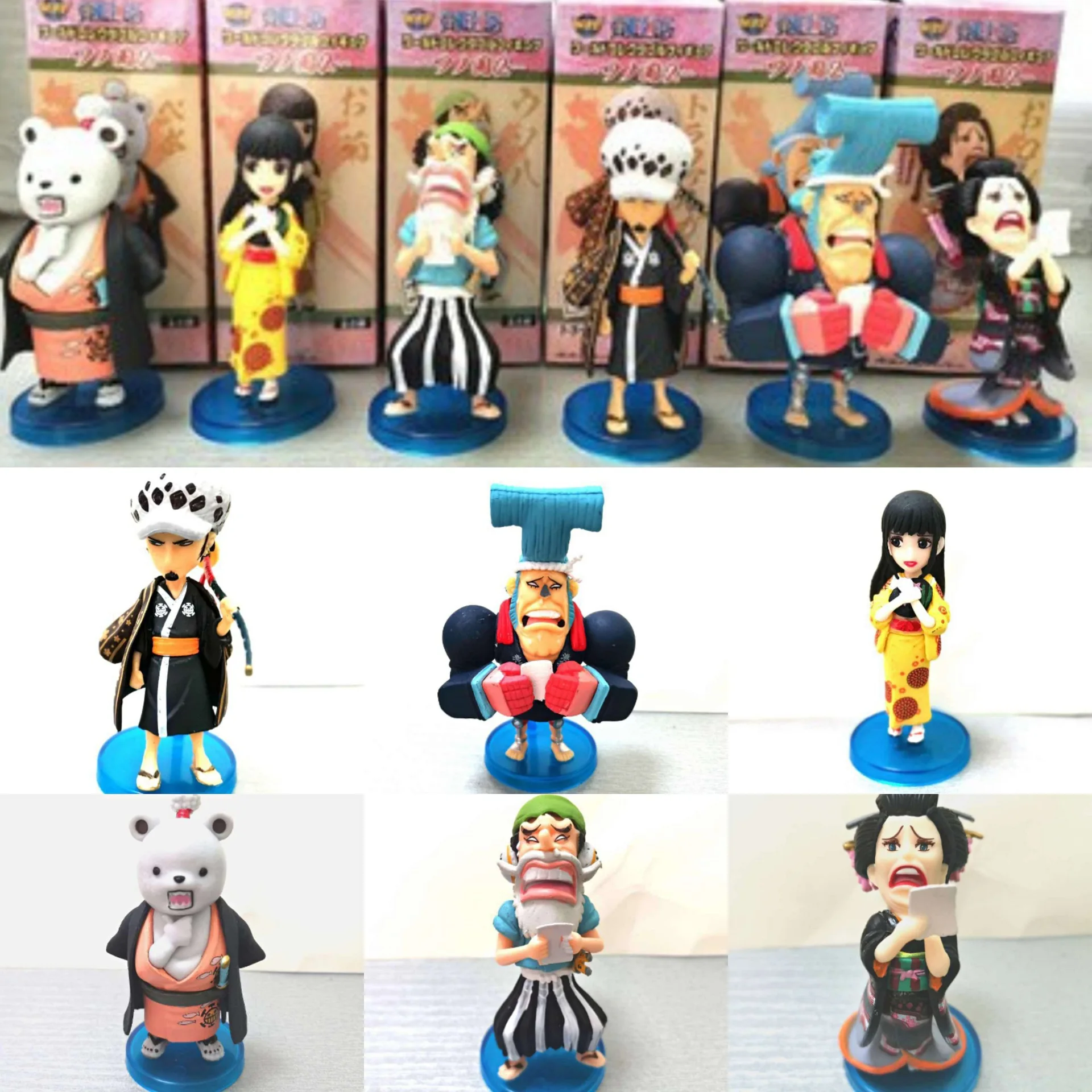 

8CM PVC Anime One Piece Q Version 6 Kimono Franky Usopp Beibo Bear Luo Capsule Toy Handmade Ornaments Figure Cute Thing Boy Gift