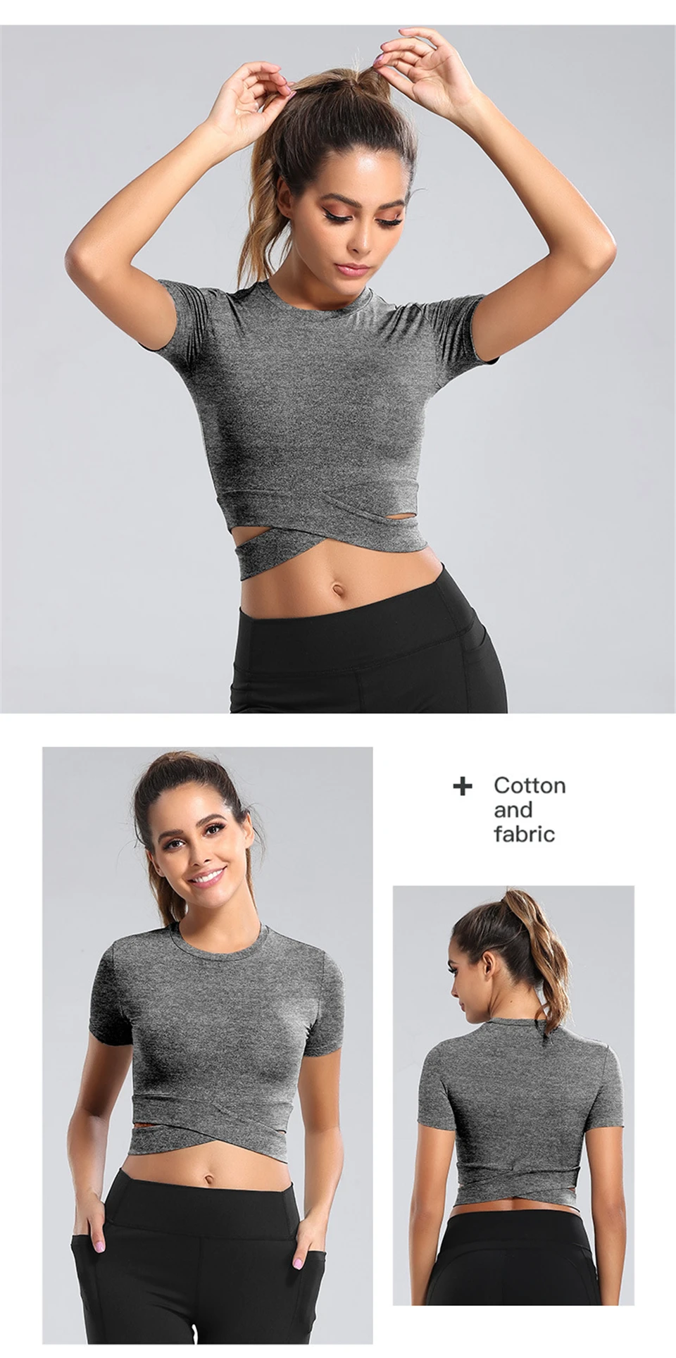 Women Cross Shirts For Fitness Yoga Tops Solid Quick Dry Half Sleeve Indoor Sportswear Running Shirts High Waist Cloths Workout