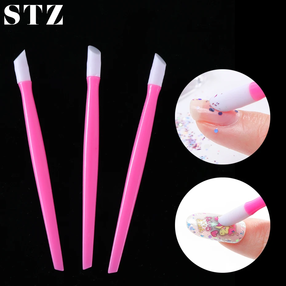 STZ 3pcs Plastic Rubber Nail Cuticle Pusher Pressure Pen for Nail Sticker Glitter Polishing Stick Manicure Care Tool NC370