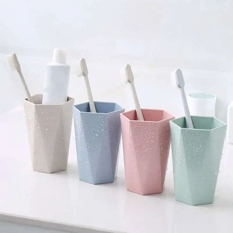 Plain Color Wheat Straw Couple Lover Mouthwash Cup Rinsing Couple Rinse Cup Creative Thick Round Water Cups