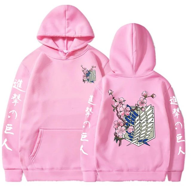 Anime Hoodie Attack on Titan Hoodies Men Women Sweatshirts Harajuku Oversized Sweatshirt Pullover Streetwear Hip Hop Clothing Pink
