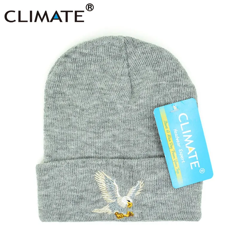 CLIMATE Eagle Beanie, шапка для мужчин и женщин, зимняя теплая шапка, теплая зимняя Мягкая вязаная Круглая Шапочка Шапка Кепка для взрослых мужчин и женщин - Color: Grey
