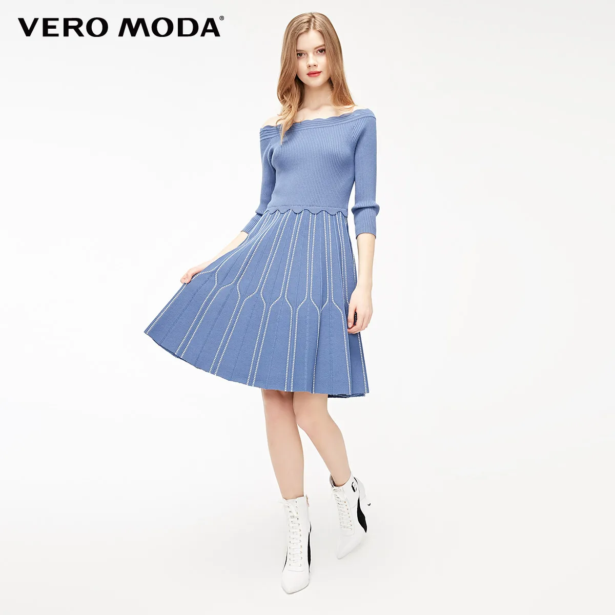 Vero Moda женское платье в полоску с вырезом лодочкой 3/4 рукавами | 319146533