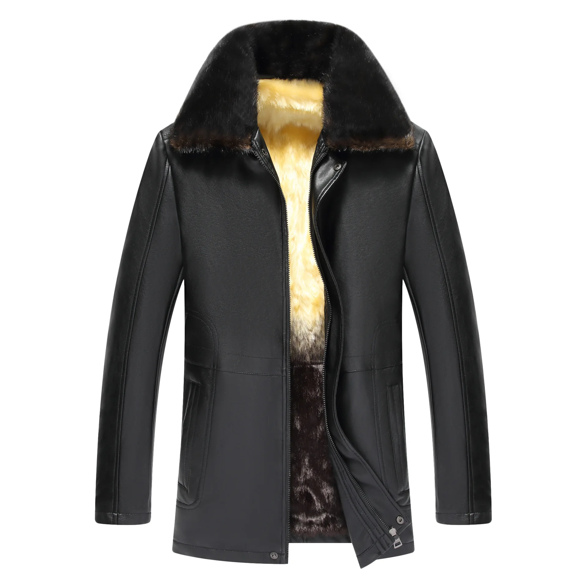 

2018 New Style Mink Fur Pu Men's Long Leather Coat Coat