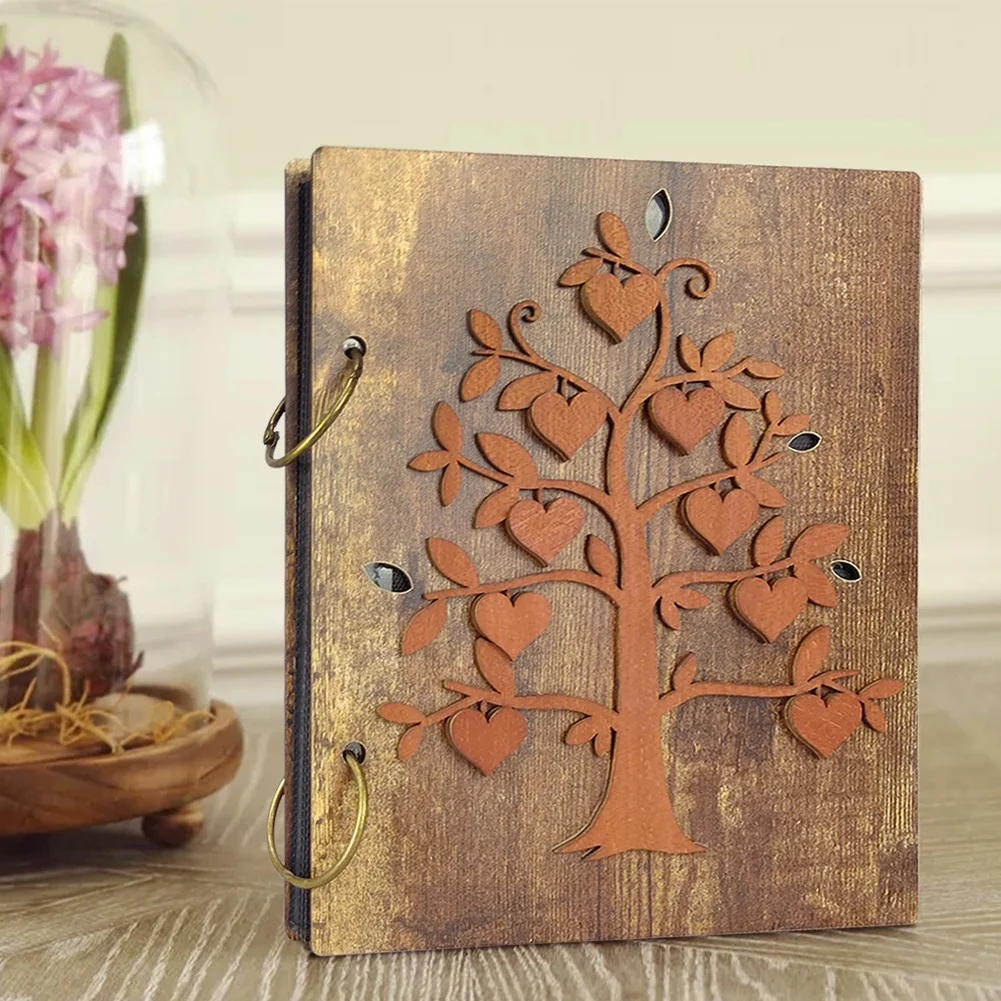 

120 Pockets Wooden Photo Album Family Tree 4x6 Inch Photo Album Hardcover Picture Book