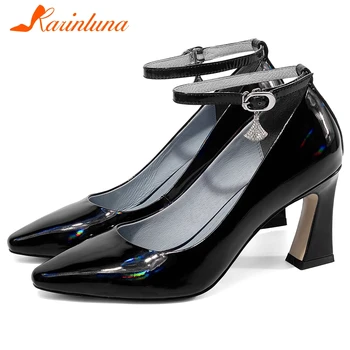 

KARINLUNA Office Ladies Ol High Heels Pumps Office Mature Pointed Toe Women Pumps Comfortable All Genuine Leather Women Shoes