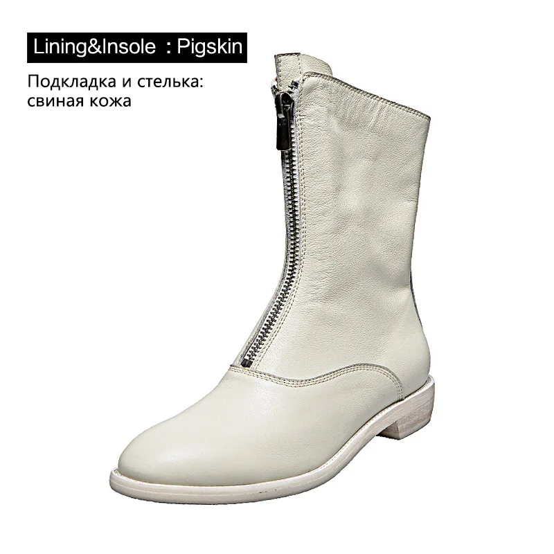 Donna-in/женские сапоги до середины икры из натуральной кожи; коллекция года; сезон осень-зима; женские сапоги на молнии спереди с круглым носком на среднем каблуке; цвет черный, белый; Botas - Цвет: White pigskin lining