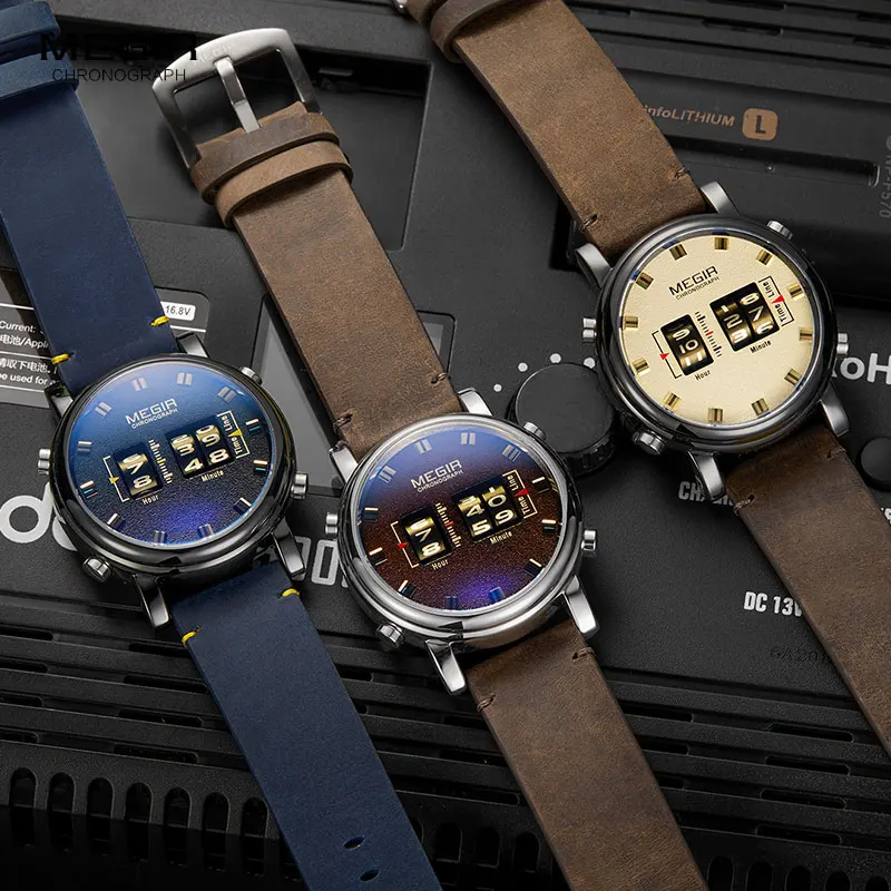 Luxury Men's Military Sport Quartz Watch with Brown Leather Strap