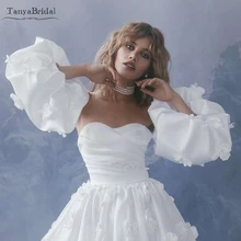 

Cloud Puff Removeable Sleeves Wieh 3D Flowers Fashion Dreamy Fingerless Wedding Sleeve Chic DG042