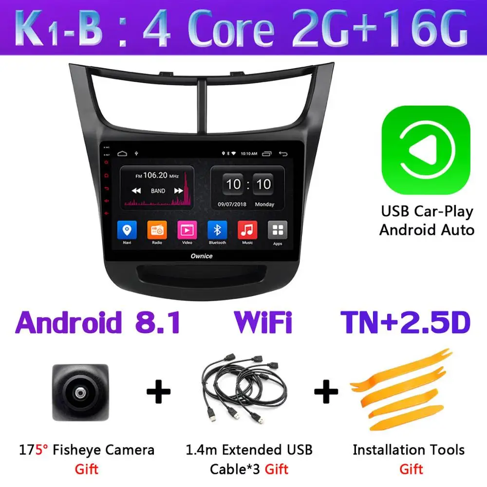 K1-B-CarPlay 360 ° панорамный Android 9,0 4G+ 64G Автомобильный мультимедийный плеер для Chevrolet Парус gps компактное минирадио SPDIF CarPlay - Цвет: K1-B-CarPlay