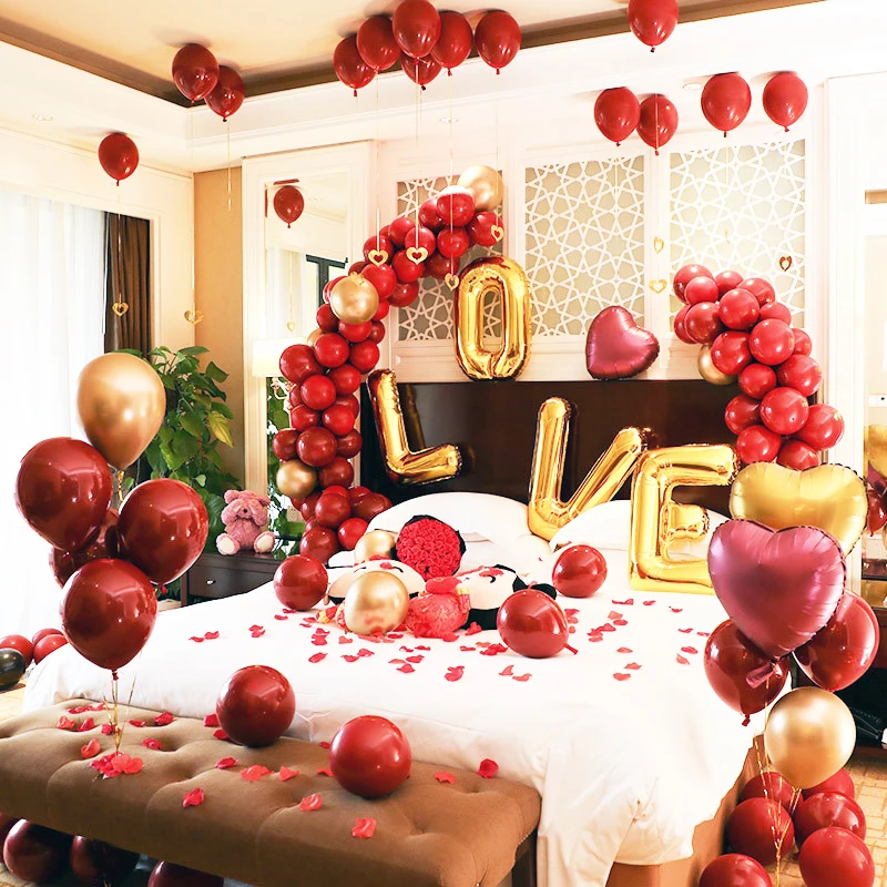 118 шт., красные гранатовые шары I LOVE YOU, золотые воздушные шары, воздушные шары с сердцем, латексные воздушные шары с аксессуарами для свадебной вечеринки