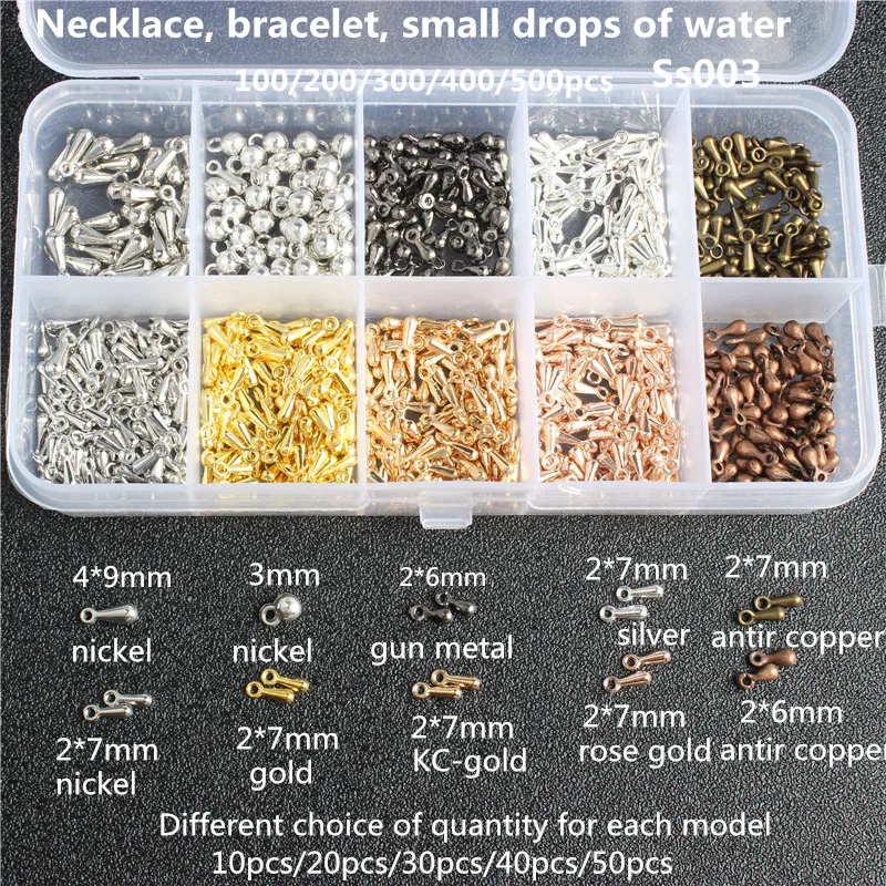 

500pcs 2 * 7mm small water drop bracelet, necklace, tail bead, jewelry making tool, lobster clasp, clip, jump ring gasket flake