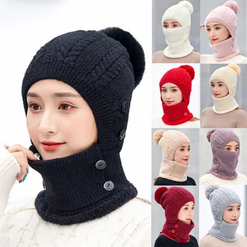 

Unisex Facemask Multi-function Winter Warm Solid Button Thermal Knitted Scarf Woolen Hat Windproof Mouth-muffle For Men Women