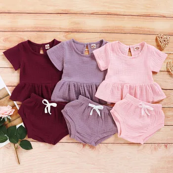 

Infant Baby Girls Pure Color Ruffle T Shirt Tops +Shorts Outfits Set Summer New Style suit Children's Clothing Sets Outfit Sets