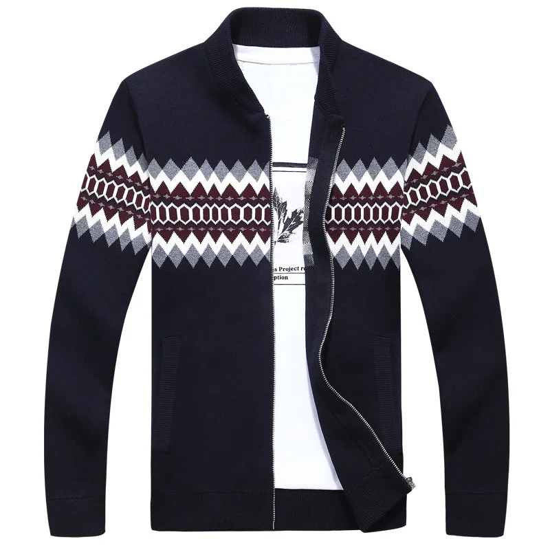

Mens Sweaters for 2020 Autumn Winter Warm Stripe Splicing Sweater Men Fashion Zipper Cardigan Men Coat