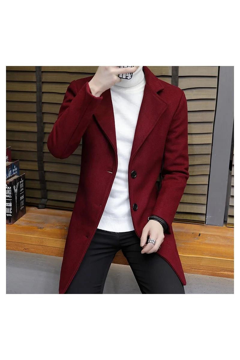 Осенне-зимнее мужское длинное шерстяное пальто двубортное пальто толстая теплая верхняя одежда воротник с лацканами Повседневная E40