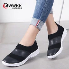WWKK/ г. Осенняя прогулочная обувь женские кроссовки из натуральной кожи удобная женская обувь без шнуровки, Размеры 35-42, спортивная женская обувь