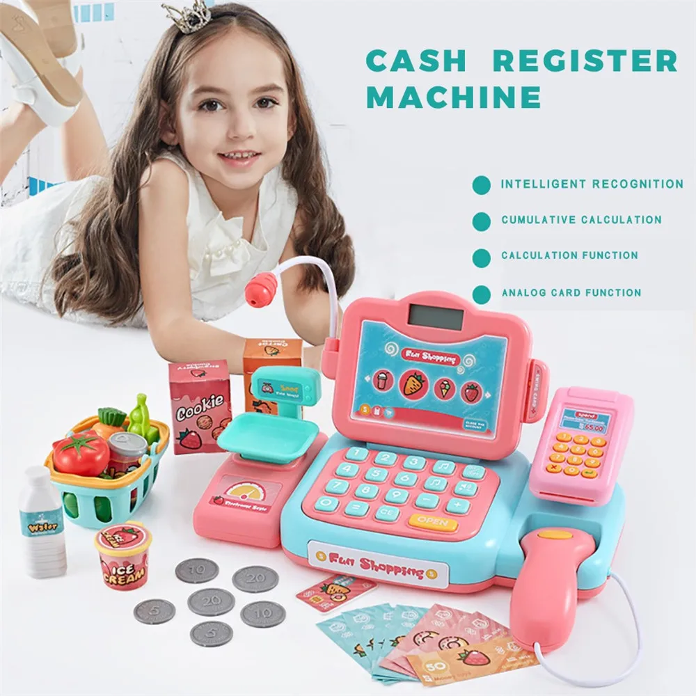 Simulated Supermarket Checkout Cashier Cash Register Toy Kids Pretend Play Toys Cash Register Electronic Toys for Children - Цвет: PK