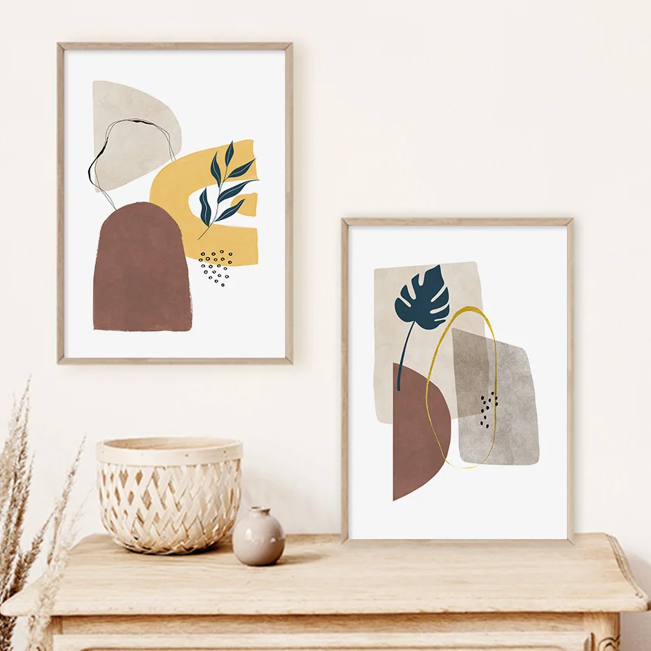 Современный трендовый бежевый абтракт геометрические листья холст картины