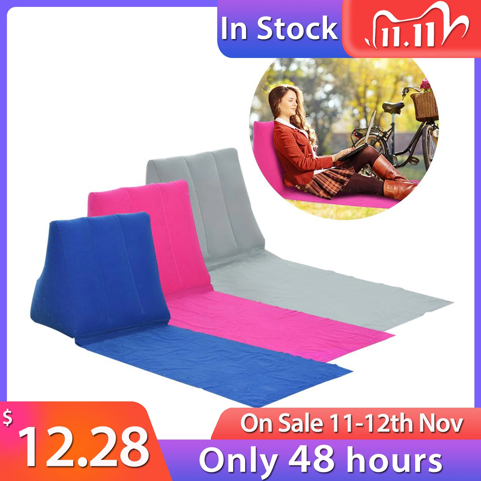 

Iatable Beach Lounger Mat Soft Beach Triangle Cushion PVC Camping Leisure Back Pillow Cushion Chair Seat Foldable Camping Mat