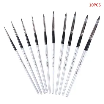 

10 Pcs Nylon Hair Artist Paint Brush Round Point Tip Set Tool Long Handle Supply
