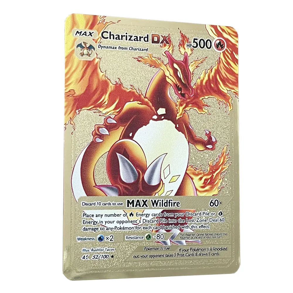 Neue DIY Charizard DX Vmax 500HP Goldene Pokemon Karten in Englisch Eisen  Metall Pokmo Buchstaben Kinder Geschenk Spiel Sammlung Karten  regenbogen|Spiel-Sammelkarten| - AliExpress