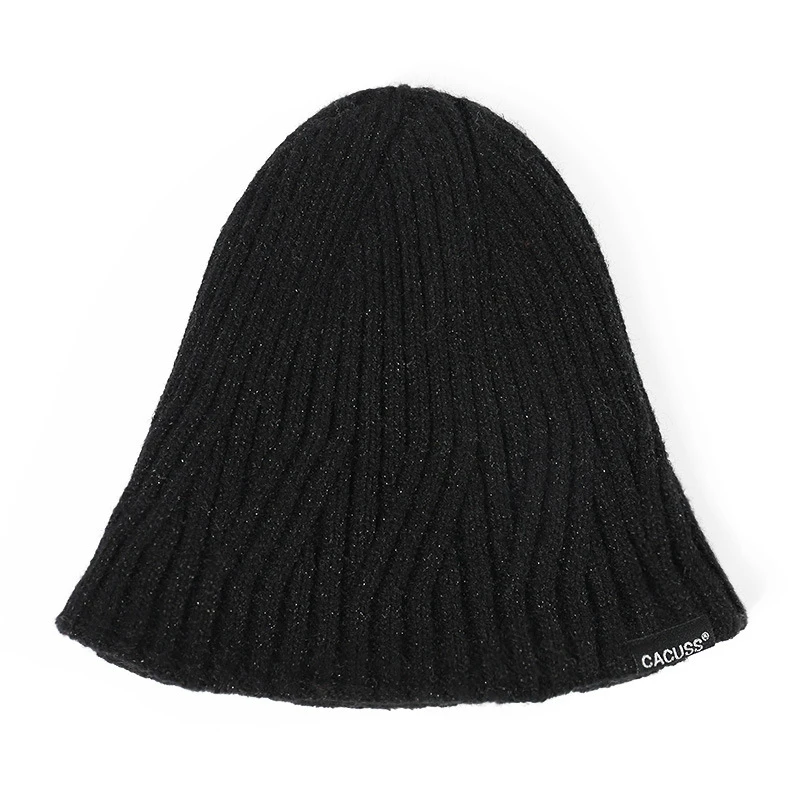 Cc Beanie Мужская безупречная шапка вязаная шапка Шерстяная Шапка-бини шапка осень-зима теплые однотонные цветные наушники для мужчин Сладкий разговор - Цвет: Black